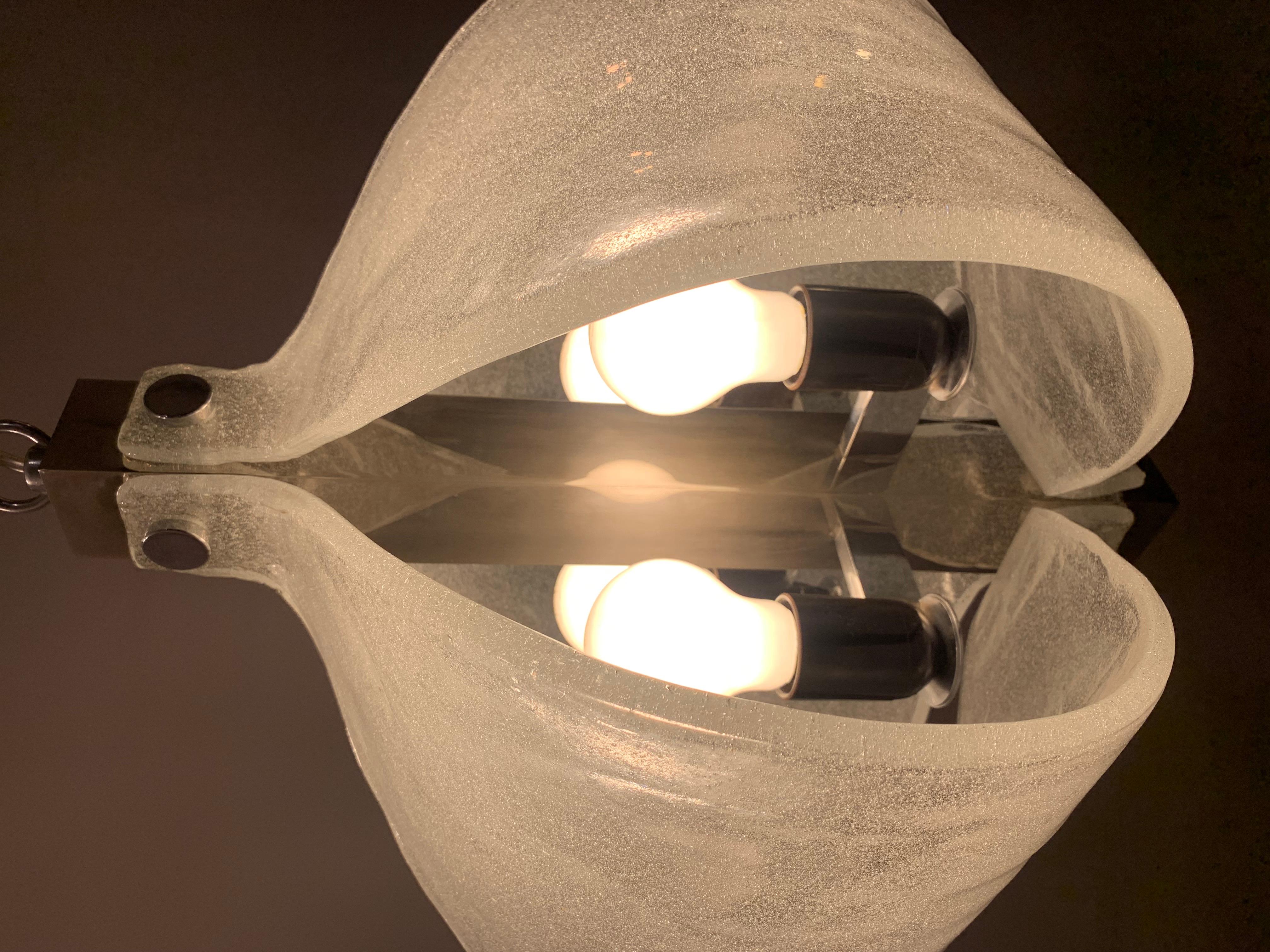 20th Century 1960s Kaiser Leuchten Murano Frosted Glass and Chrome Ceiling Hanging Light
