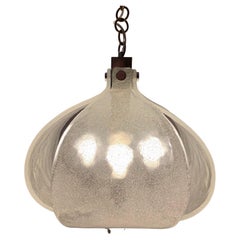 1960s Kaiser Leuchten Murano Frosted Glass and Chrome Ceiling Hanging Light