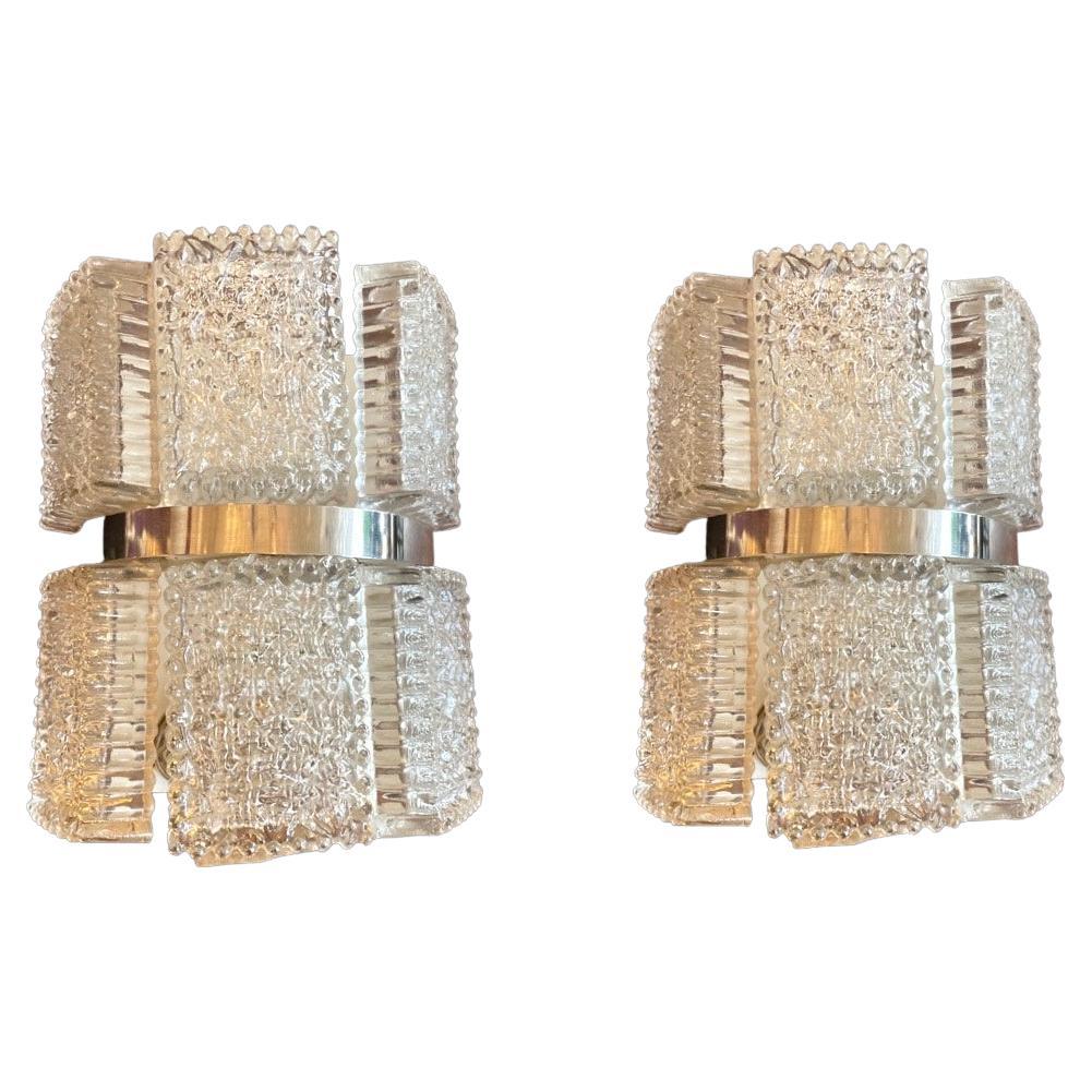 1960s Kaiser Leuchten Textured Glass Wall Lights For Sale