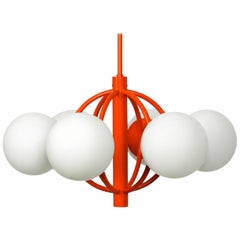1960s "Kaiser" Metal Ceiling Lamp with 8 Opal Glass Balls Space Age Atomic