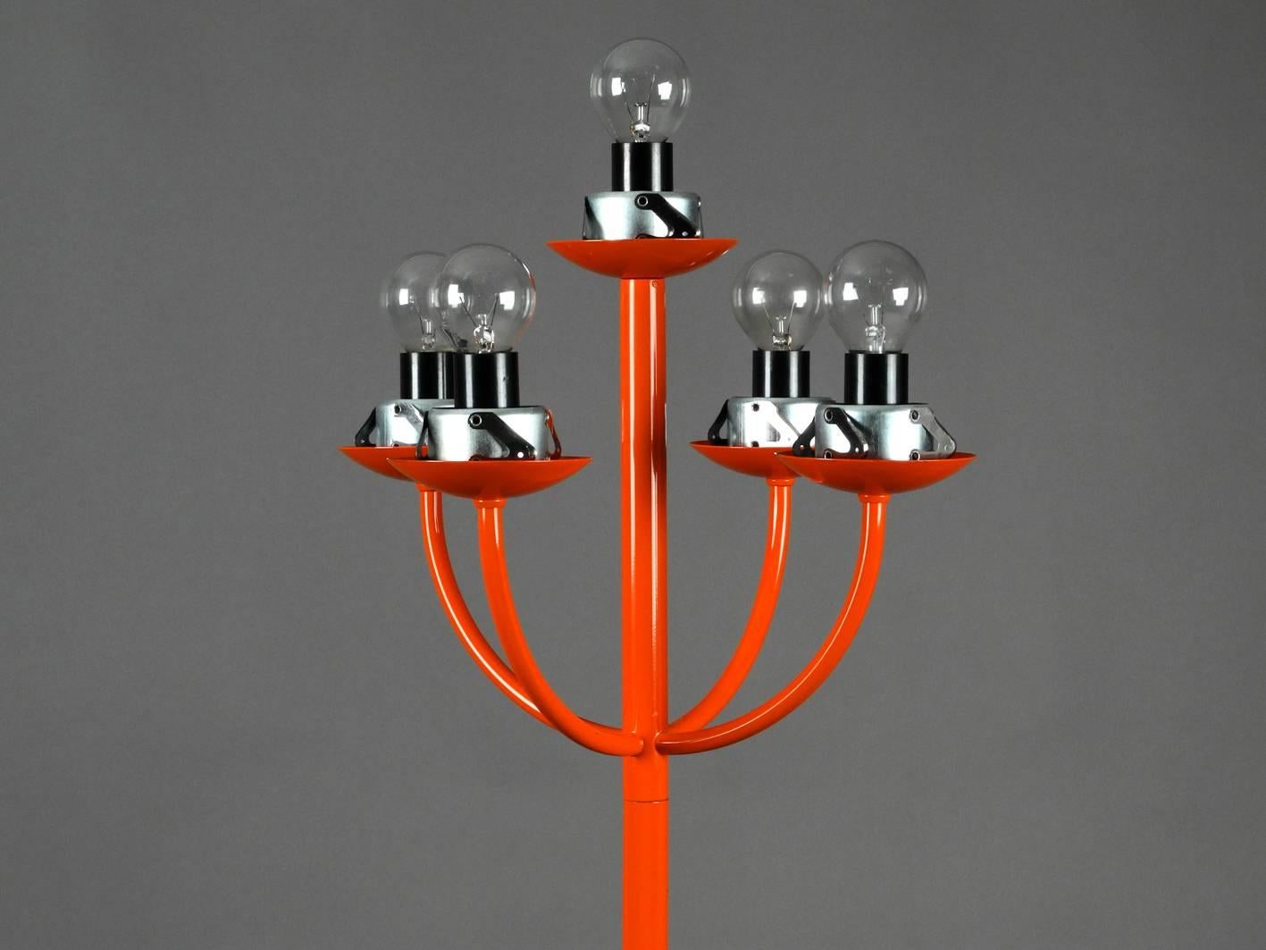 1960s Kaiser Metal Floor Lamp in Orange Atomic Design Space Age Pop Art 4