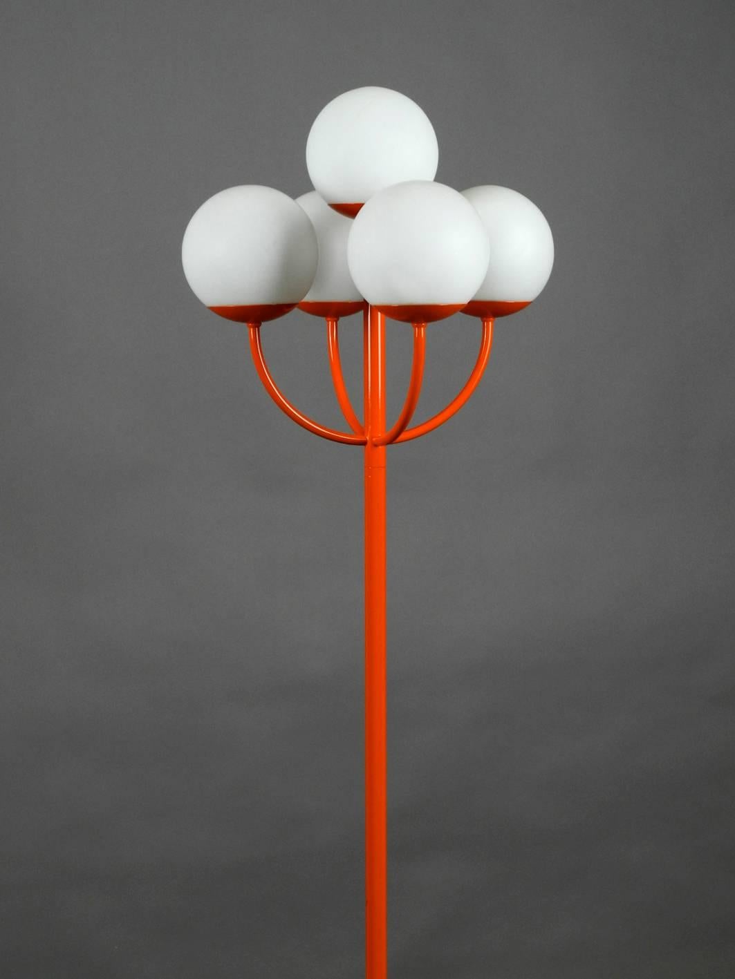 German 1960s Kaiser Metal Floor Lamp in Orange Atomic Design Space Age Pop Art