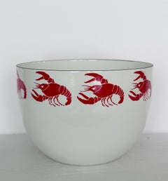 1960s Kaj Franck for Arabia Finland White & Reb Lobsters Enamel Bowl