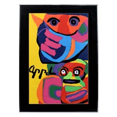 1960s Karel Appel Colorful Rhino and Monkey Framed Lithograph