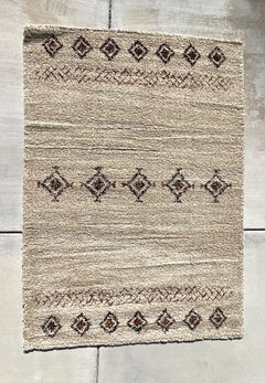 1960's KARL EYBL Cream Brown Diamonds Wool UNUSED Modern Rya Rug Mid Century