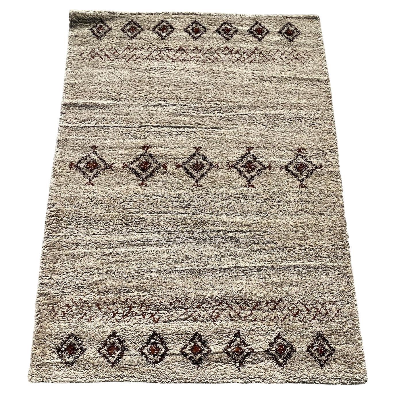 Tappeto KARL EYBL 1960 Crema Marrone Diamanti Lana INUTILE Moderno Rya Metà Secolo in vendita