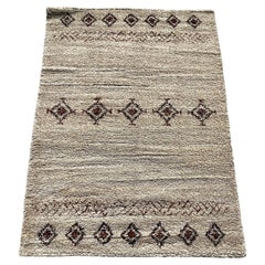 1960's KARL EYBL Cream Brown Diamonds Wool UNUSED Modern Rya Rug Mid Century