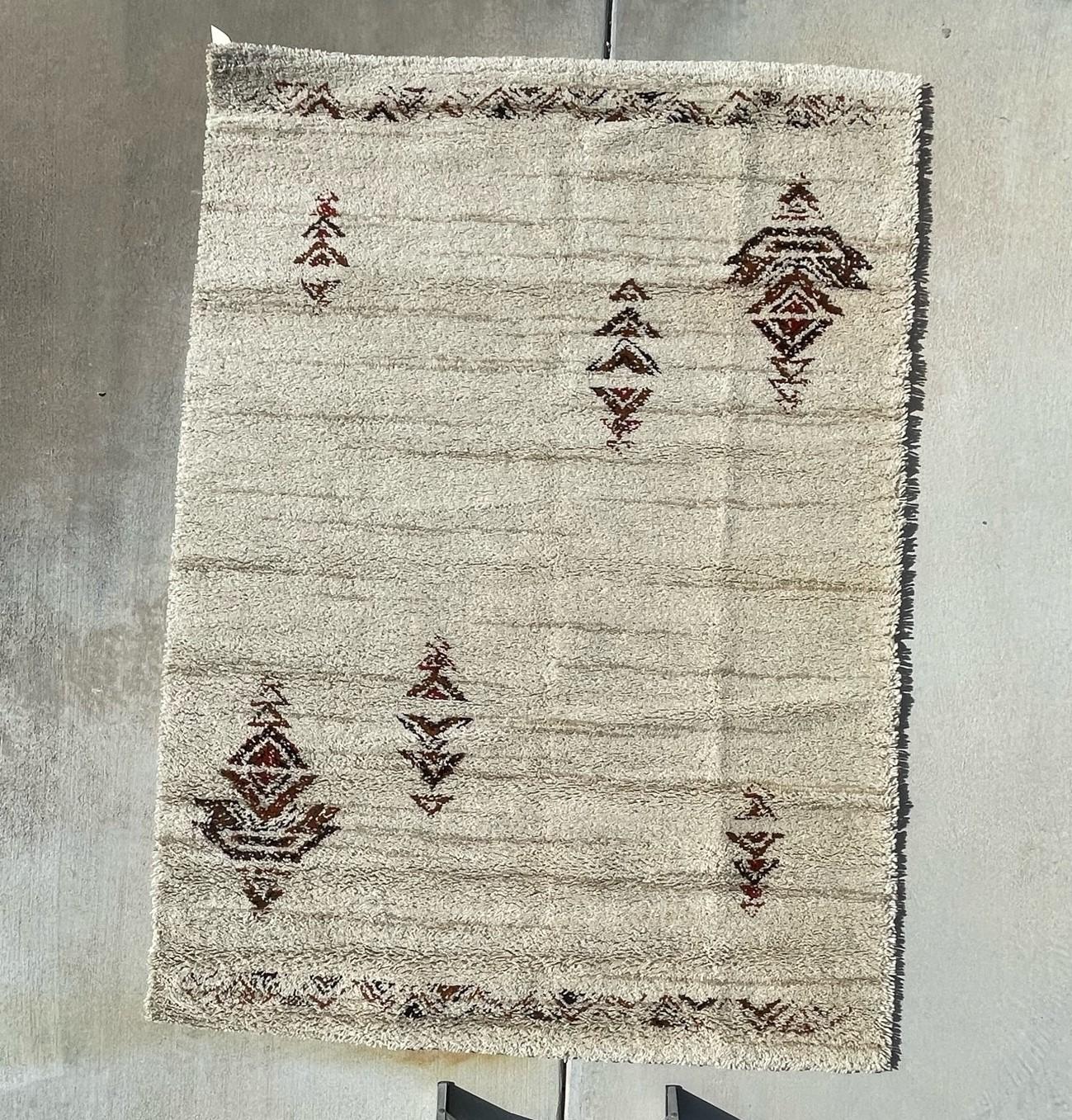 Austriaco Tappeto KARL EYBL Cream Brown Wool Mid Century Modern 1960 UNUSED Danish Rya Rug in vendita