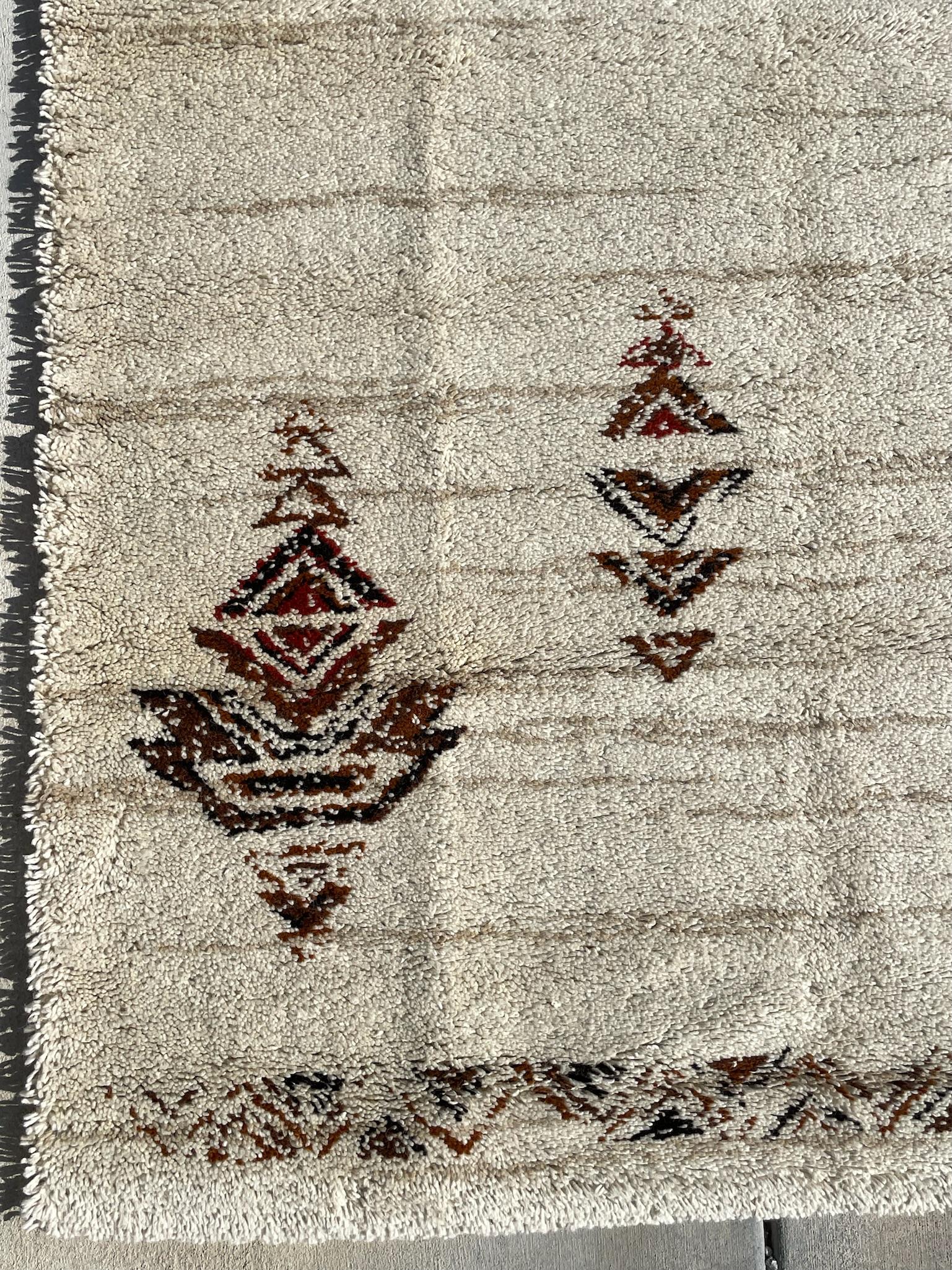 Metà XX secolo Tappeto KARL EYBL Cream Brown Wool Mid Century Modern 1960 UNUSED Danish Rya Rug in vendita