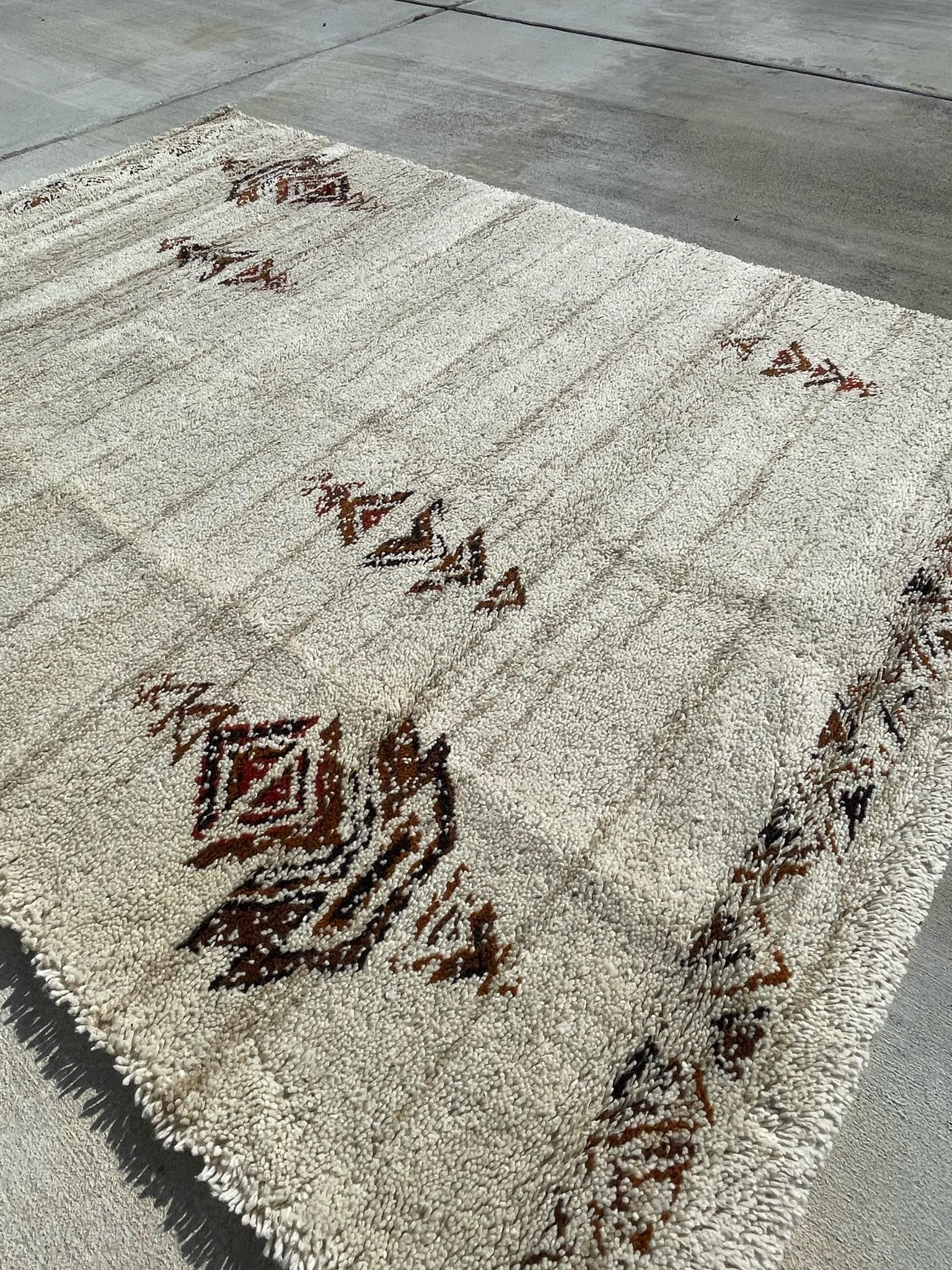 Lana Tappeto KARL EYBL Cream Brown Wool Mid Century Modern 1960 UNUSED Danish Rya Rug in vendita