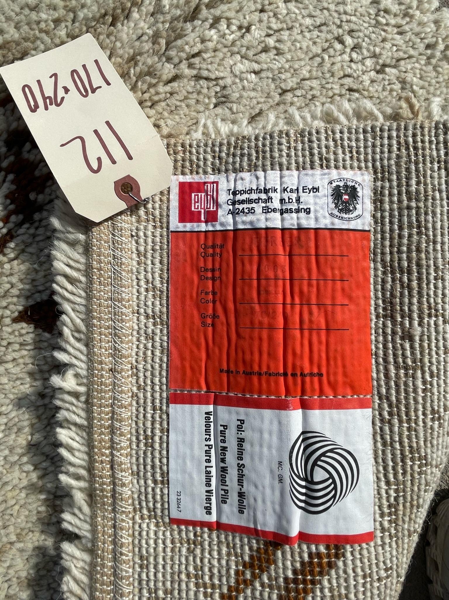 Tappeto KARL EYBL Cream Brown Wool Mid Century Modern 1960 UNUSED Danish Rya Rug in vendita 1