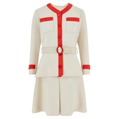 Traje de vestir de los años 60 Karl Lagerfeld para Chloé Crema y Culotte Rojo