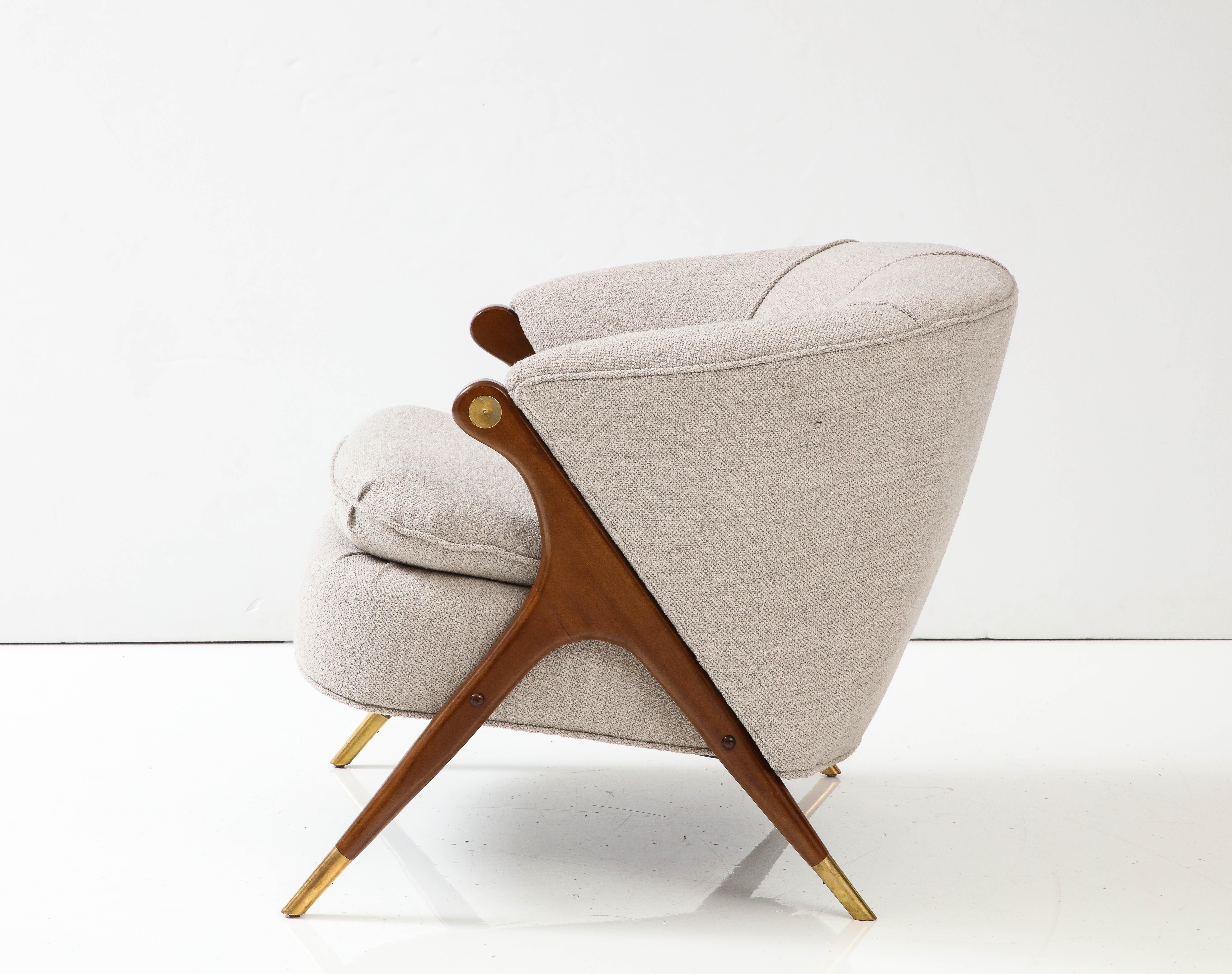 Brass 1960's Karpen Of California Modernist Lounge Chair For Sale