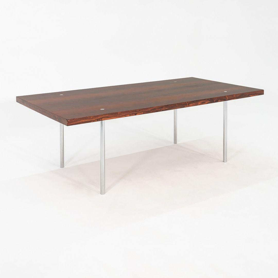This is a Laverne dining table, originally designed by Katavolos, Littell, and Kelley. This particular example was produced by Laverne in the USA circa the 1960s. The table is comprised of a rosewood tabletop with steel legs. 
 
 The table measures