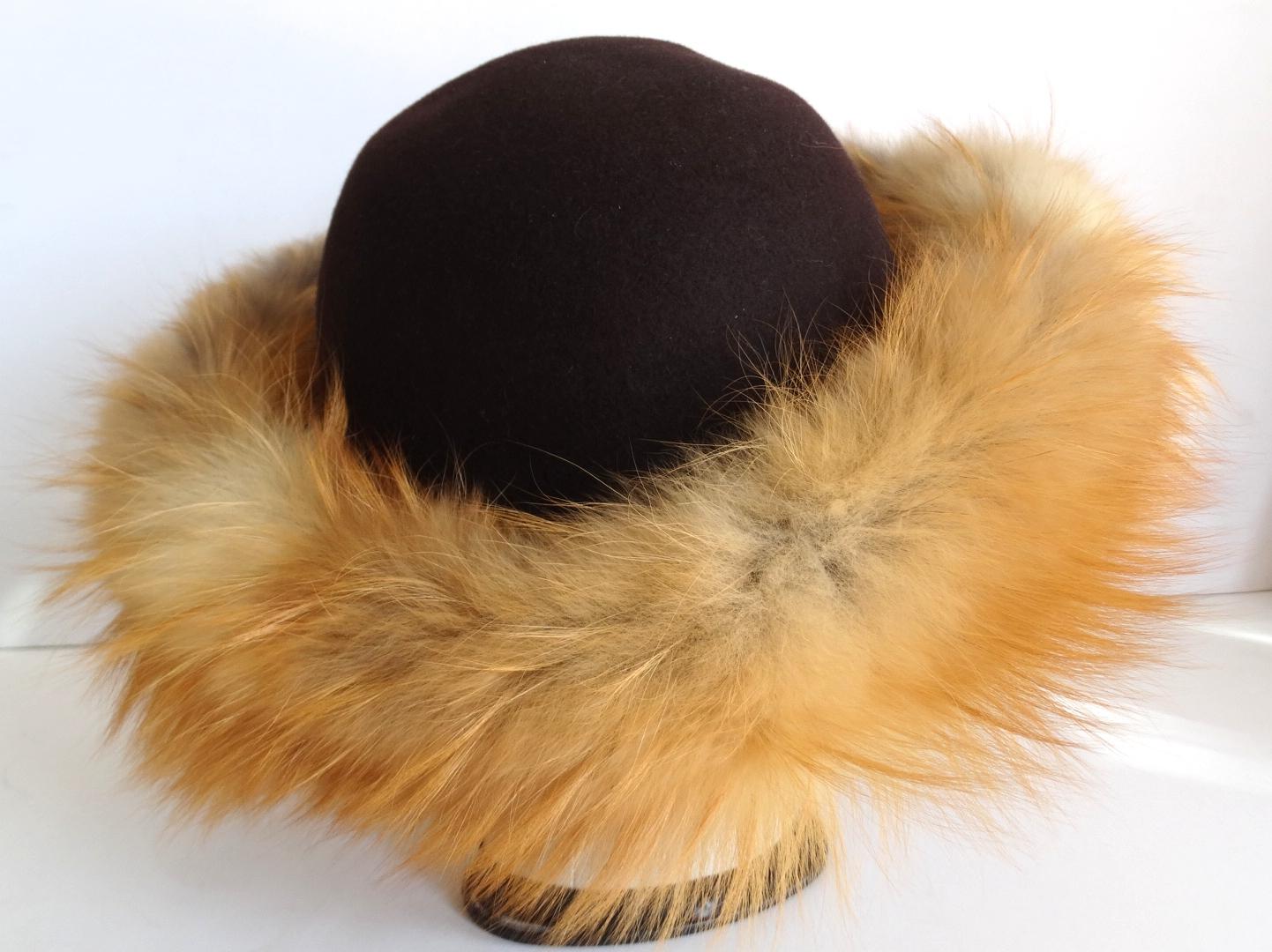 Brown 1960s Kates Canada Mink Fur Trim Derby Hat