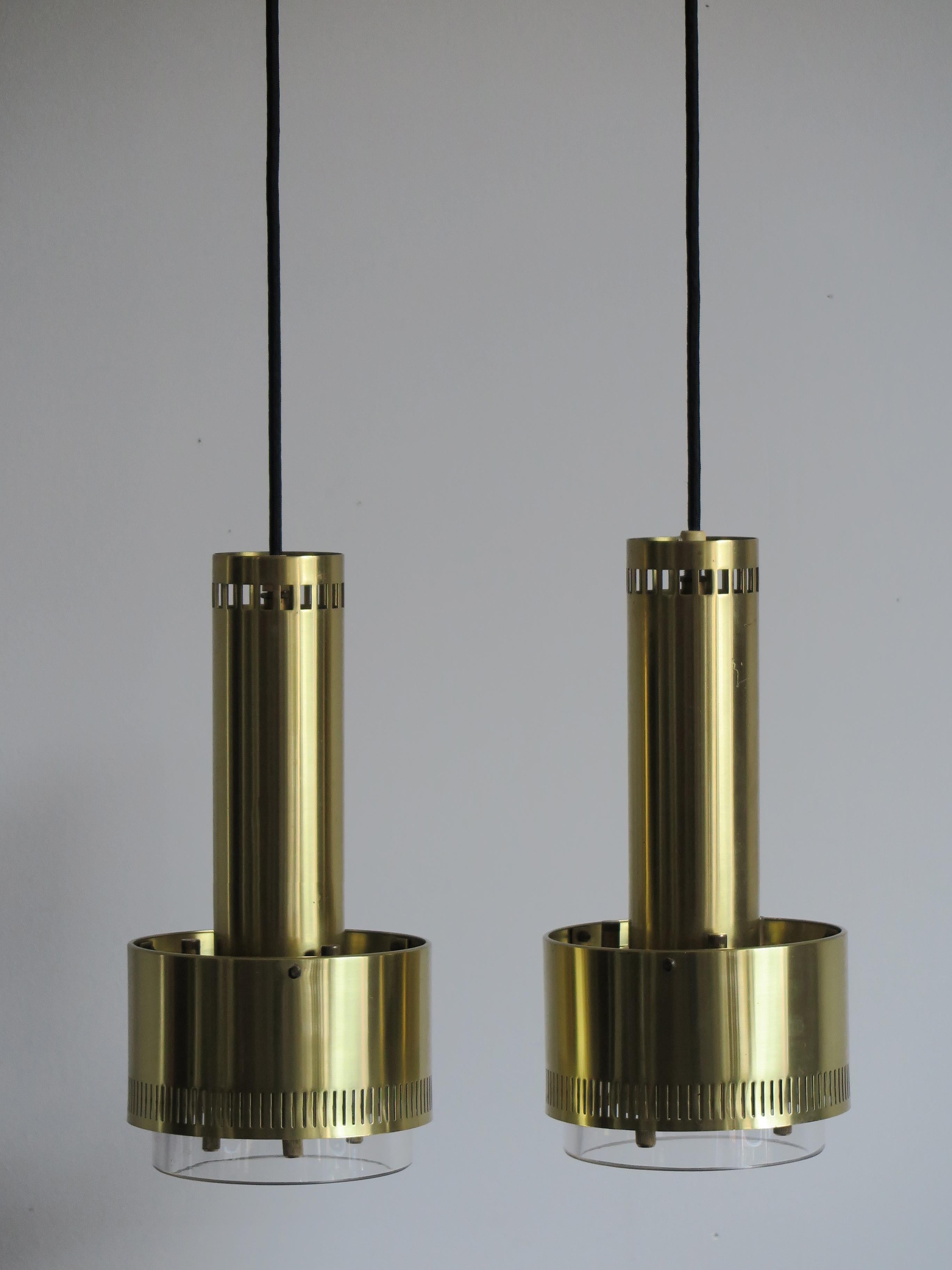 1960s Kay Kørbing Danish Brass and Glass Pendant Lamps for Lyfa In Good Condition In Reggio Emilia, IT