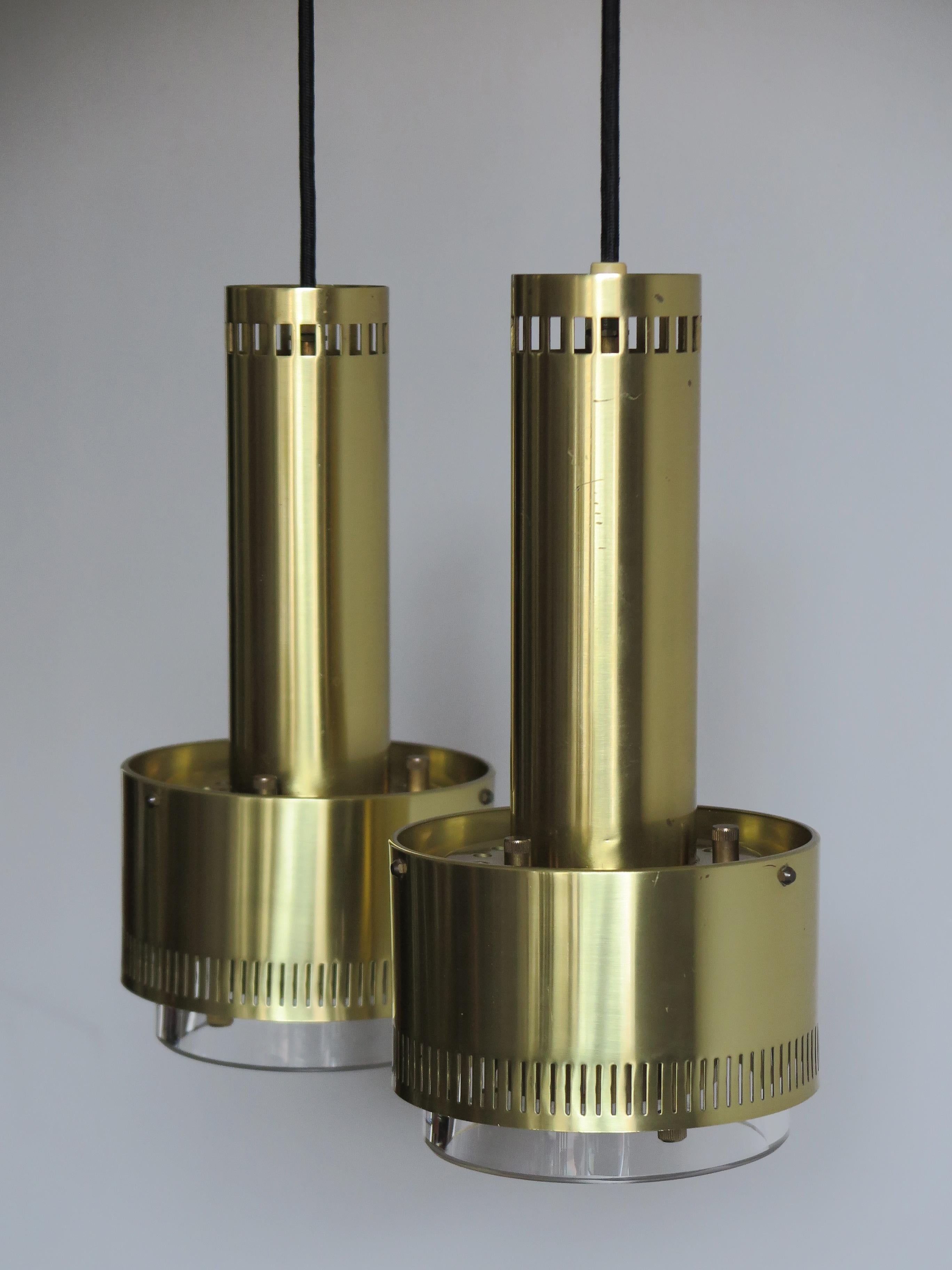 1960s Kay Kørbing Danish Brass and Glass Pendant Lamps for Lyfa 4