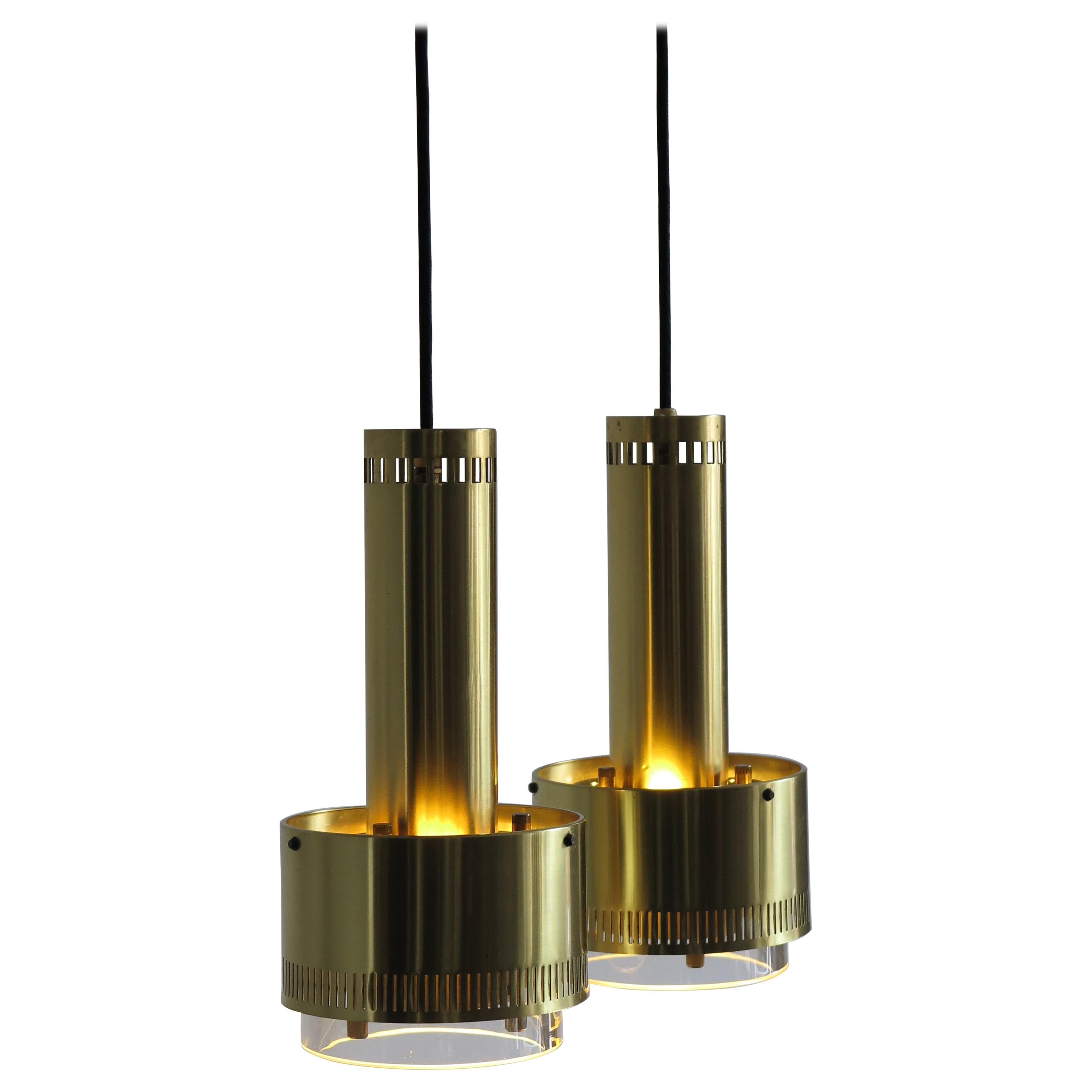1960s Kay Kørbing Danish Brass and Glass Pendant Lamps for Lyfa