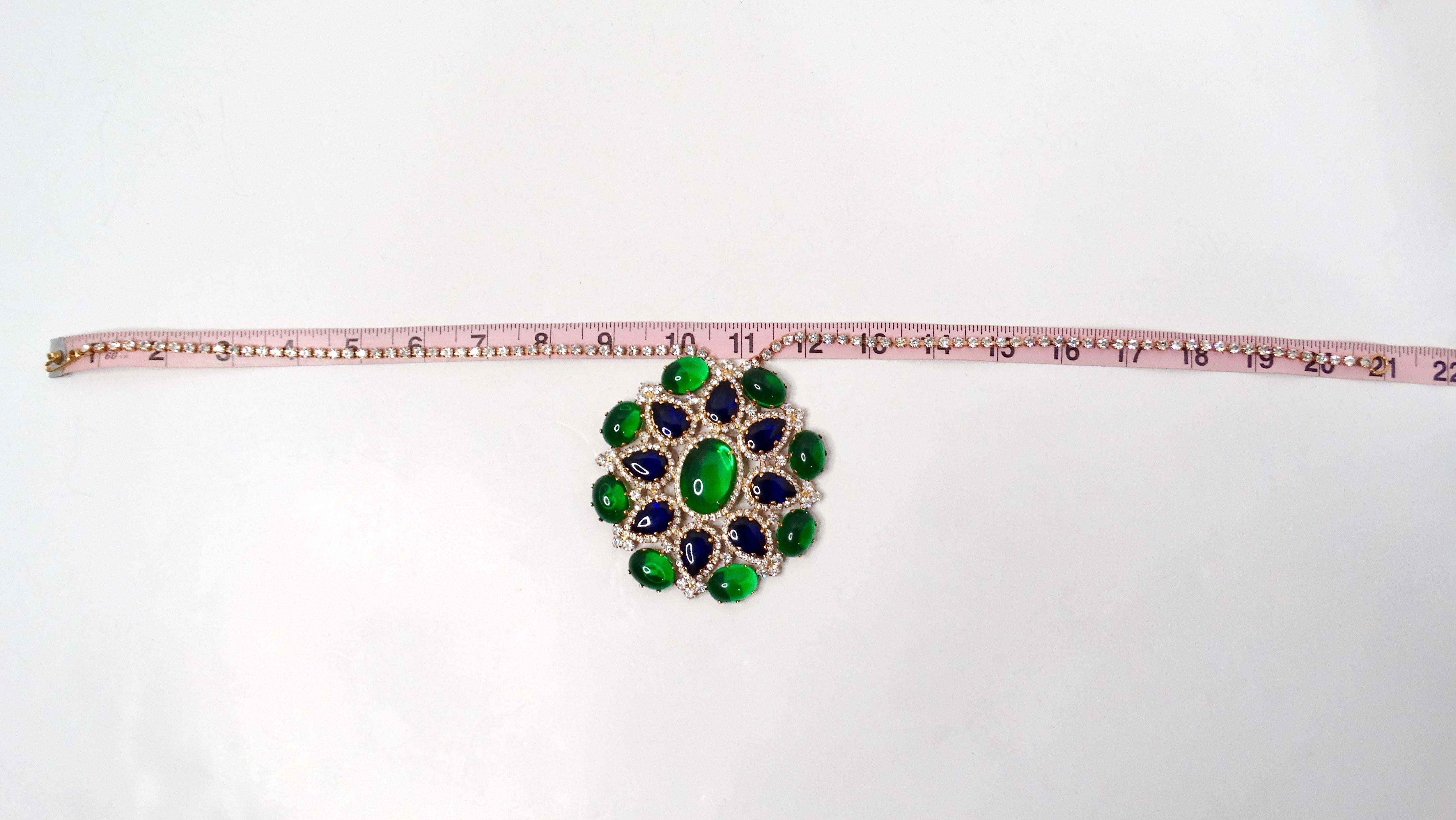 1960s Kenneth Jay Lane Jewel-Tone Gripoix Style Rhinestone Pendent Necklace For Sale 5