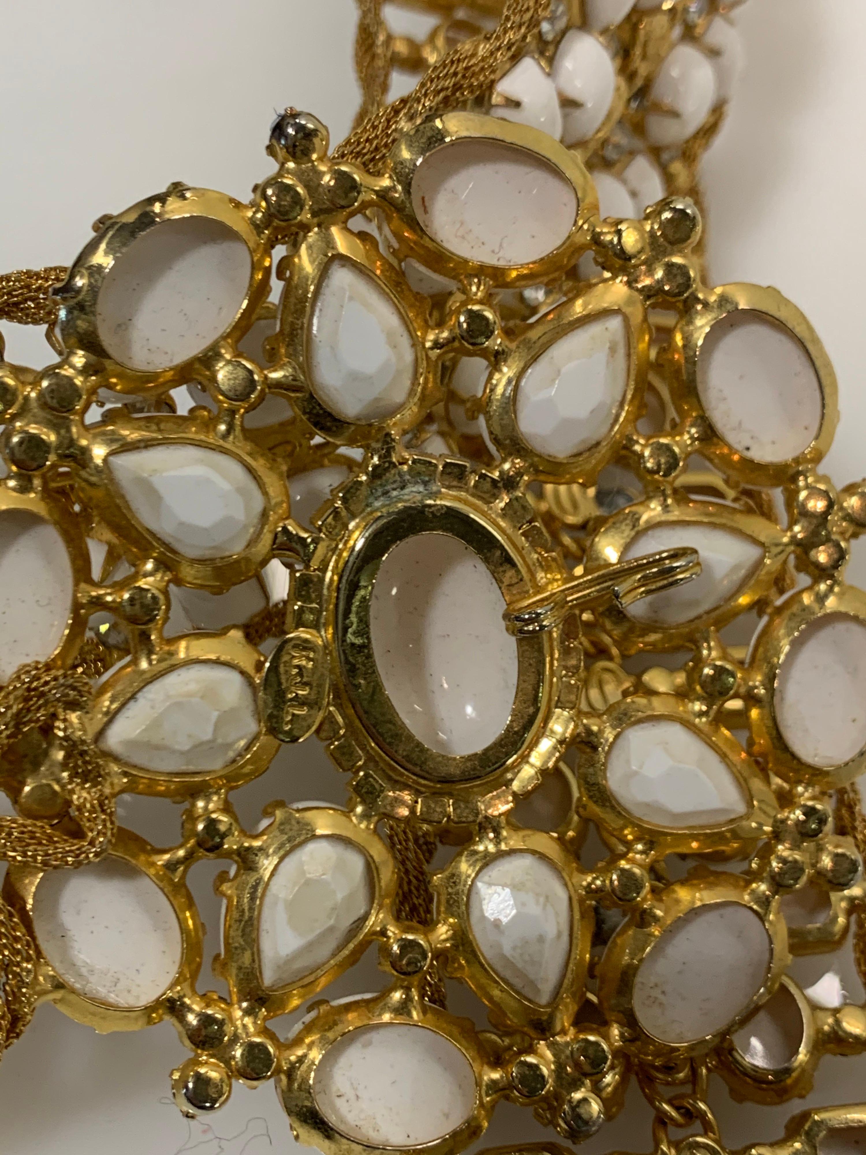 1960s Kenneth Jay Lane Jeweled Gold-Tone Belt w/ Milk Glass & Rhinestones For Sale 6