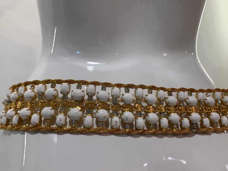 1960s Kenneth Jay Lane Jeweled Gold-Tone Belt w/ Milk Glass & Rhinestones  In Excellent Condition For Sale In San Francisco, CA