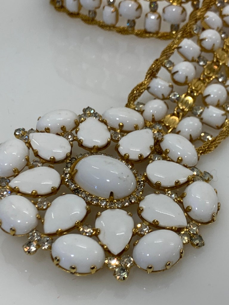 1960s Kenneth Jay Lane Jeweled Gold-Tone Belt w/ Milk Glass & Rhinestones  For Sale 2
