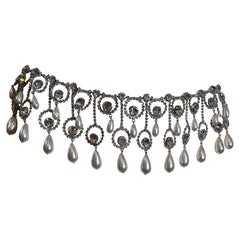 1960s Kenneth Jay Lane Mod Hipster Rhinestone and Teardrop Pearl Wide Hip Belt