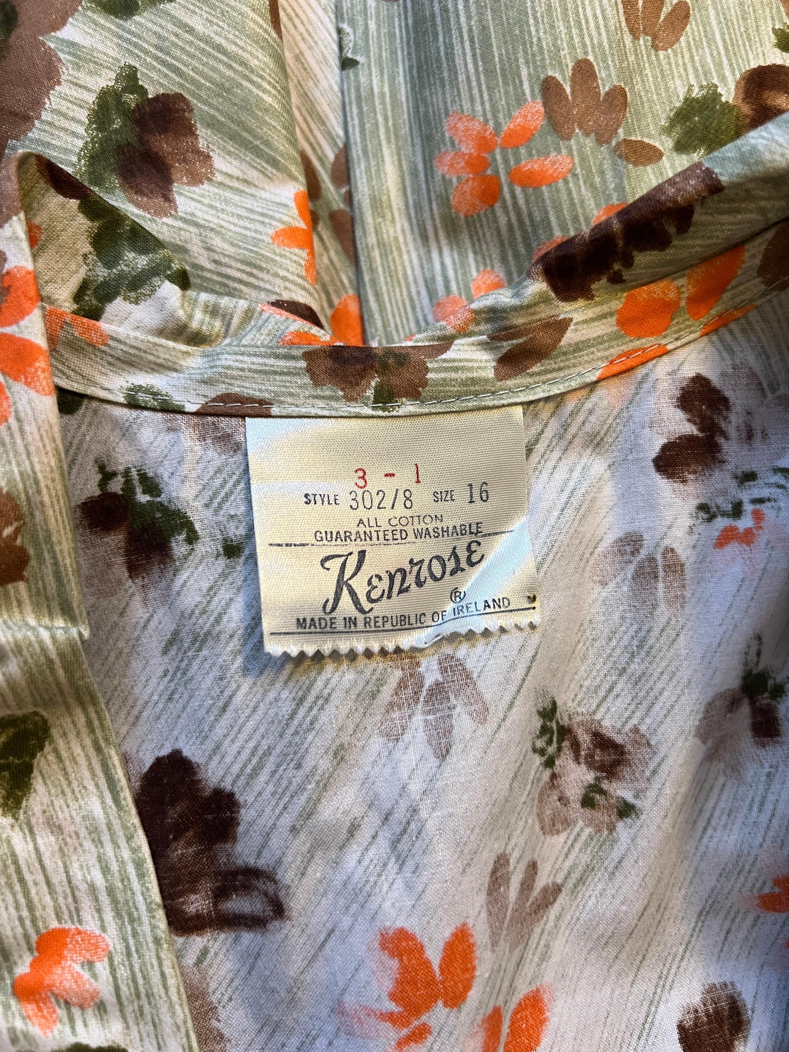1960s Kenrose Brown and Orange Floral Shirtwaister Dress For Sale 2