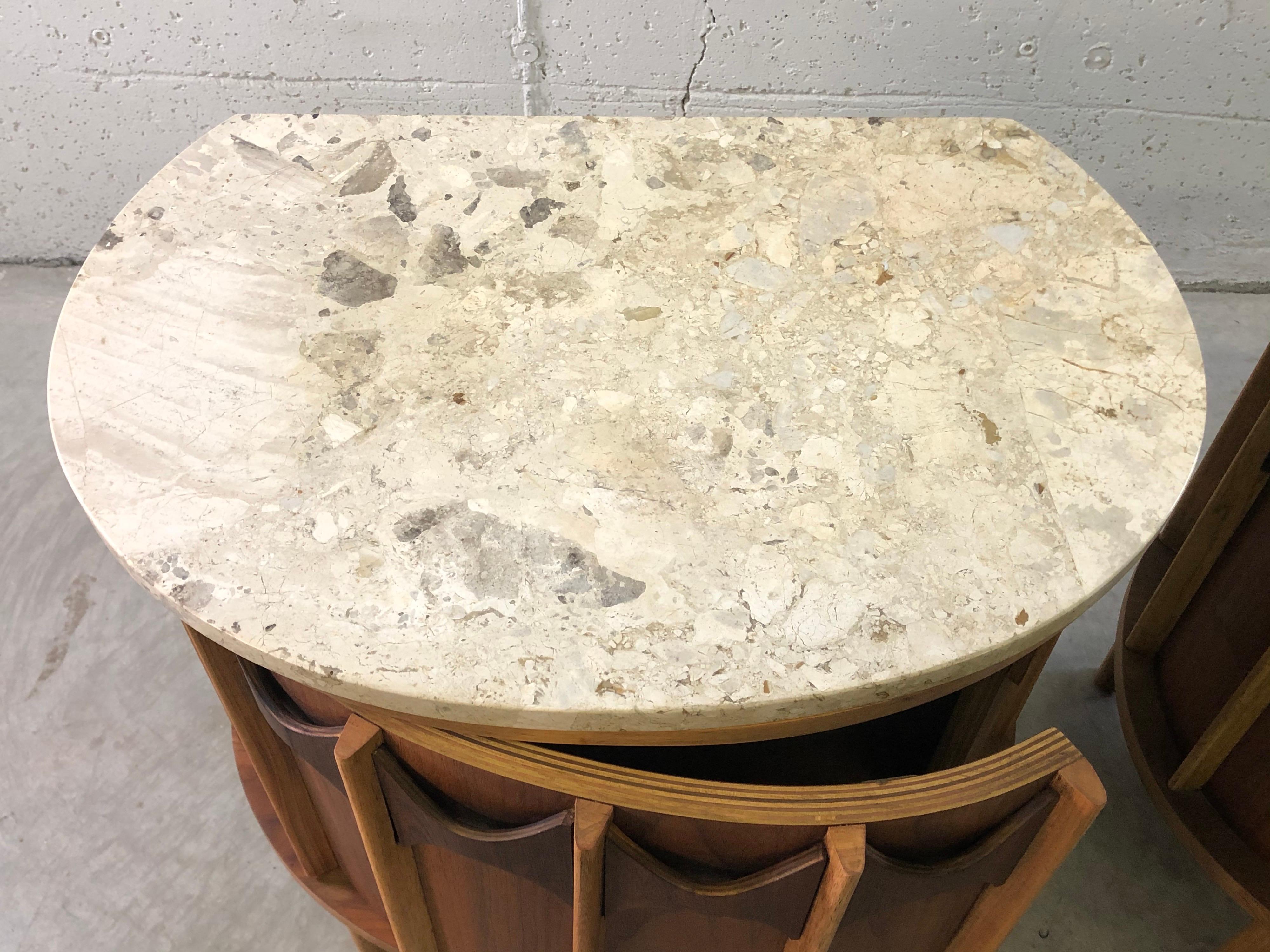 20th Century 1960s Kent Coffey Perspecta Marble-Top End Tables, Pair For Sale