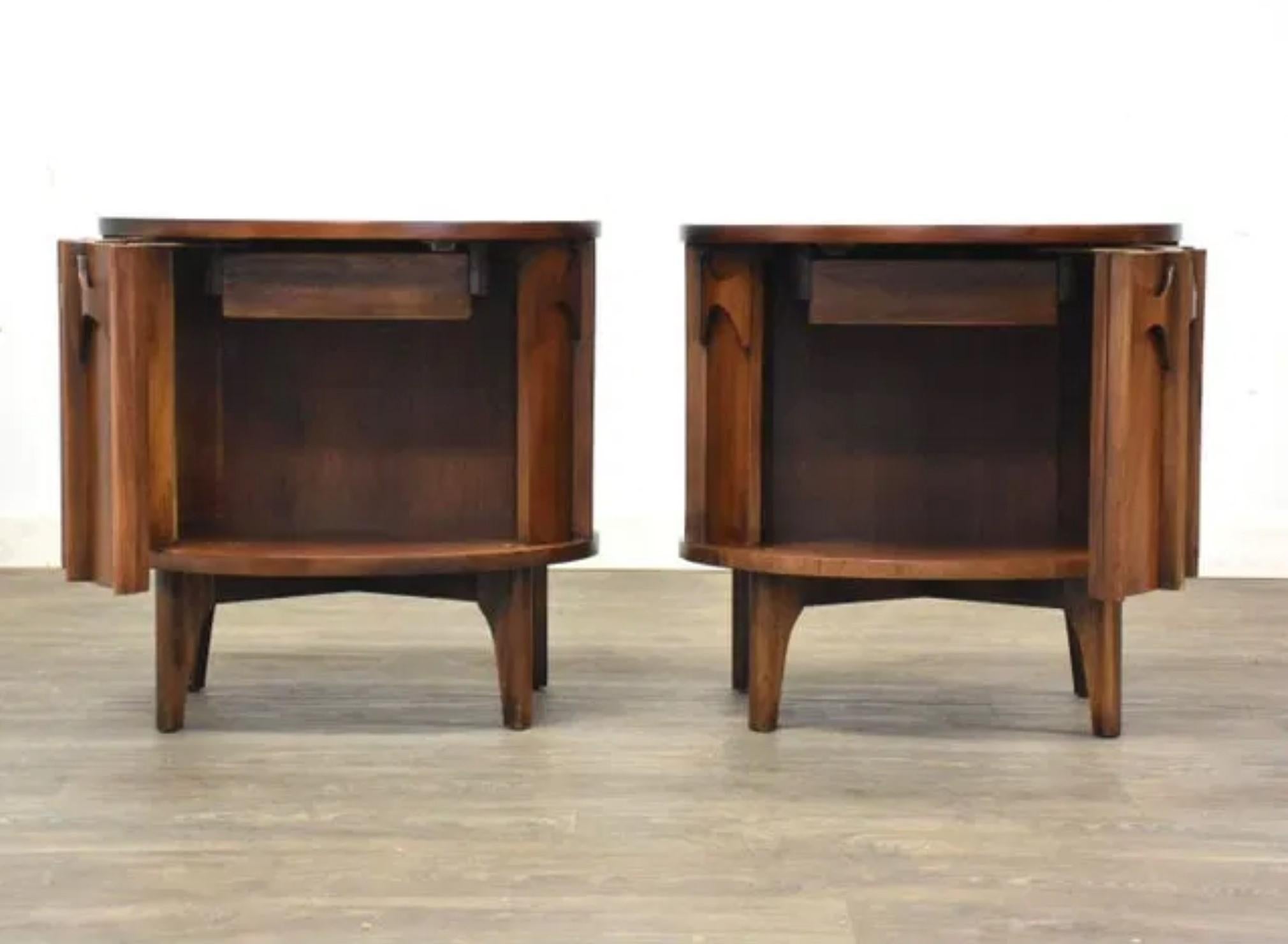 Mid-Century Modern 1960s Kent Coffey Perspecta Walnut & Rosewood Demilune Nightstands or End Tables