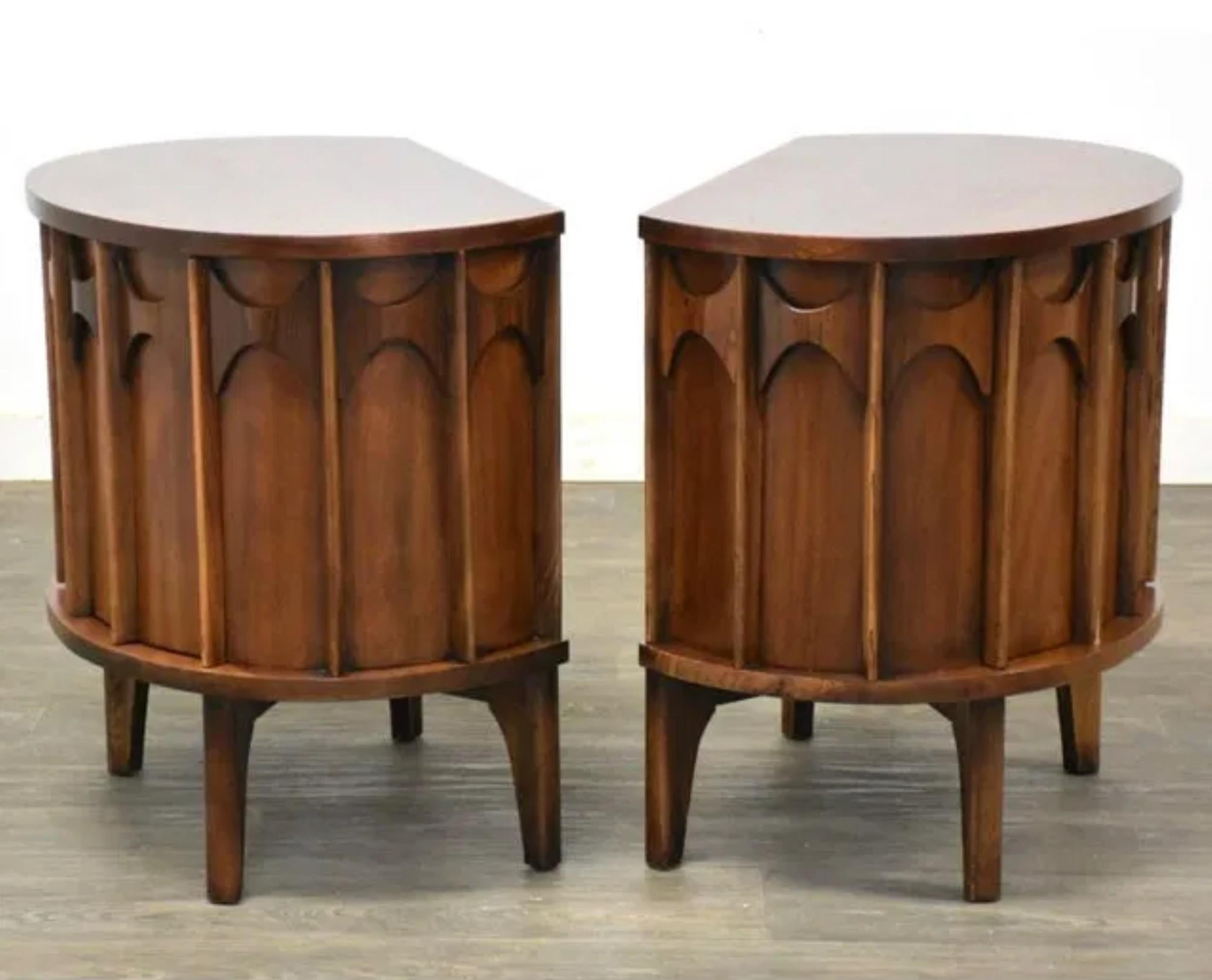 American 1960s Kent Coffey Perspecta Walnut & Rosewood Demilune Nightstands or End Tables