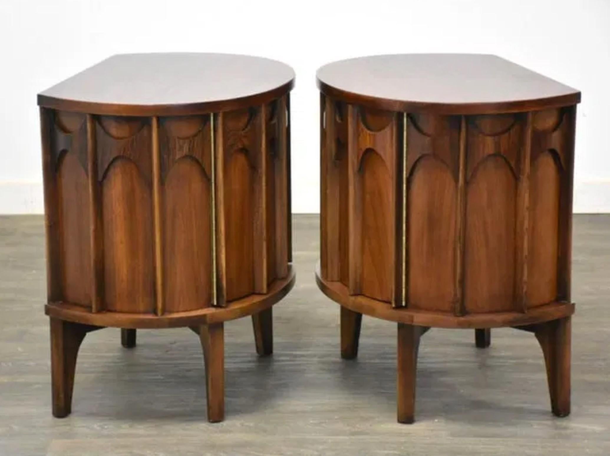 1960s Kent Coffey Perspecta Walnut & Rosewood Demilune Nightstands or End Tables In Good Condition In Philadelphia, PA