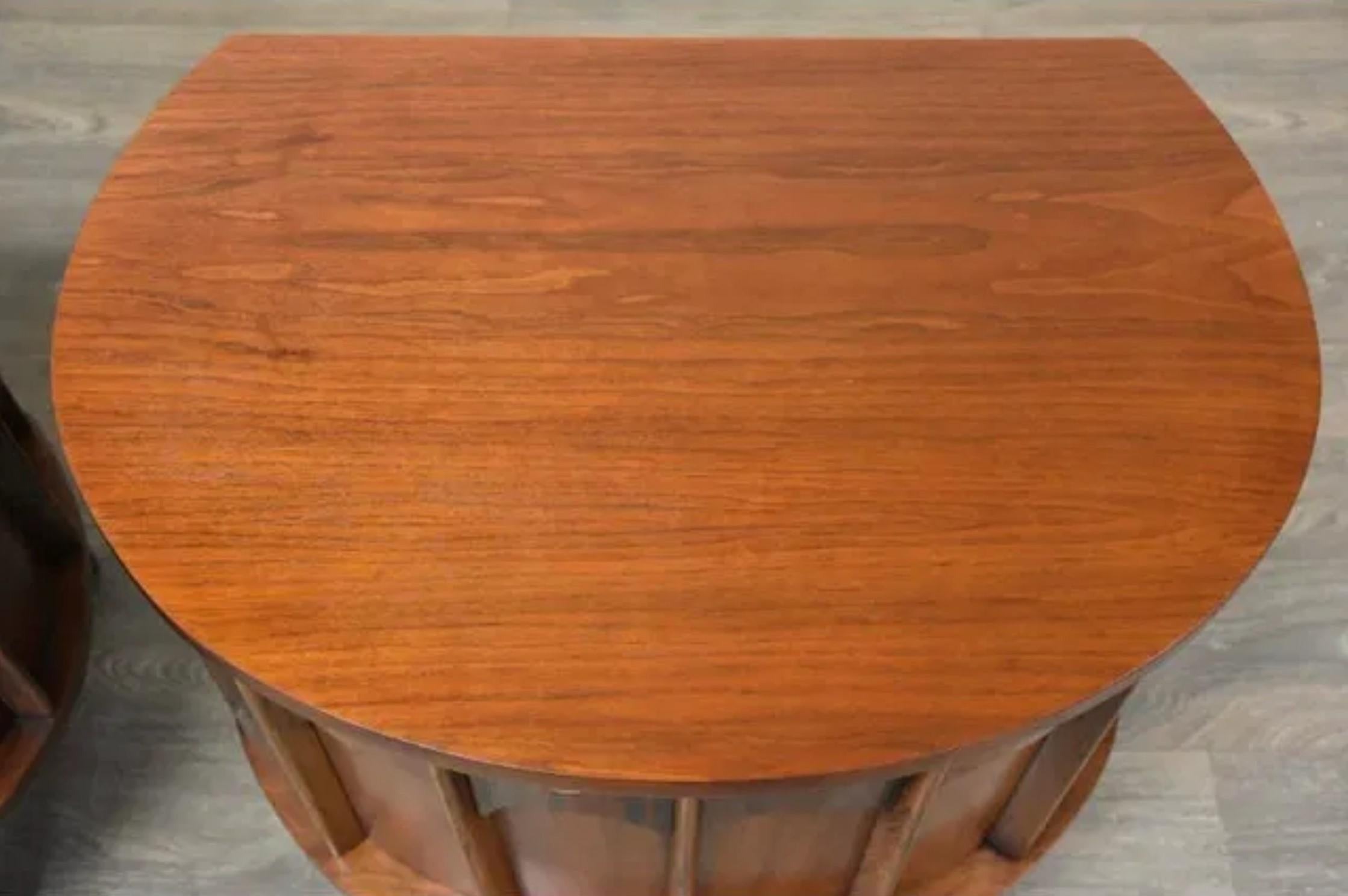 Mid-20th Century 1960s Kent Coffey Perspecta Walnut & Rosewood Demilune Nightstands or End Tables