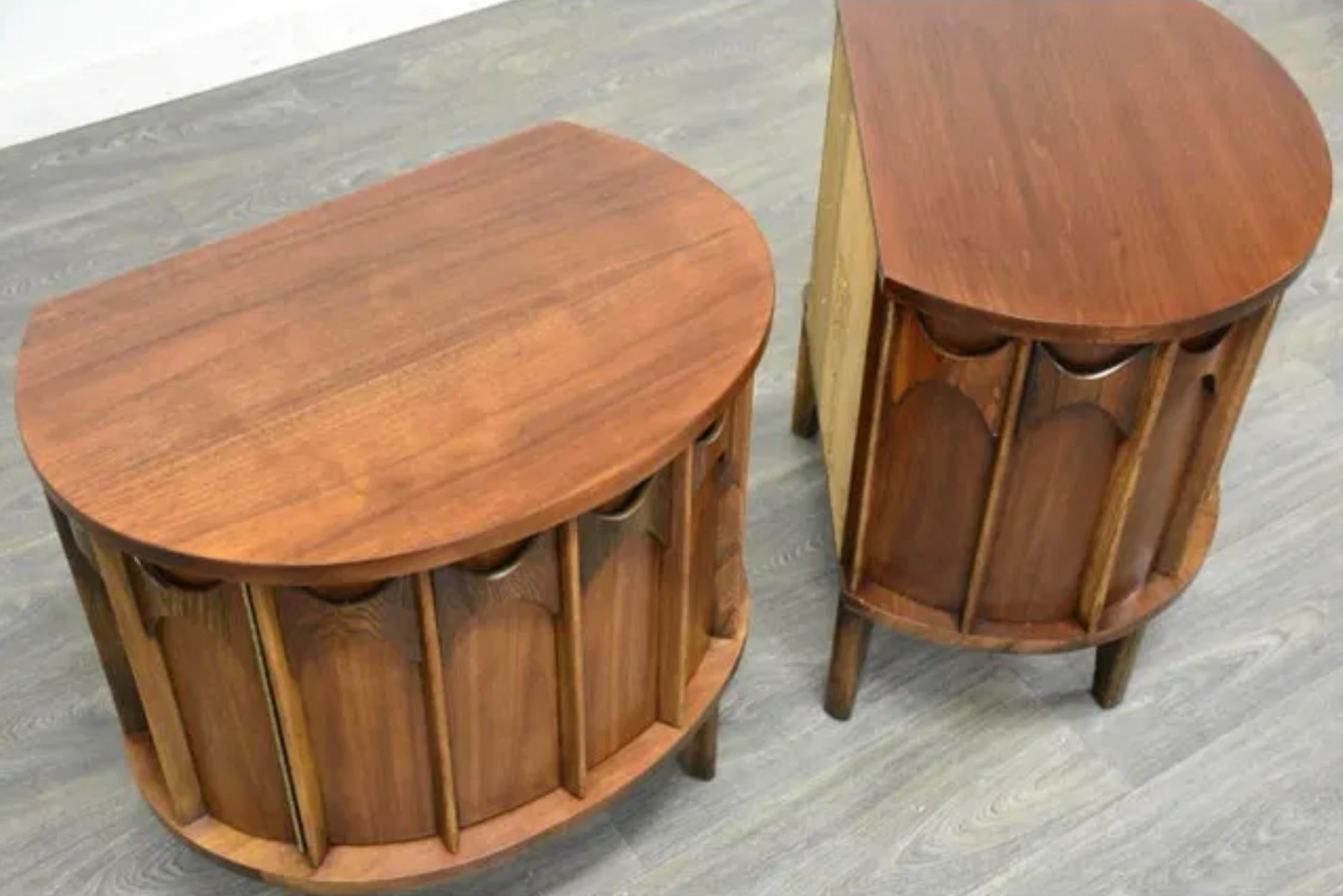 1960s Kent Coffey Perspecta Walnut & Rosewood Demilune Nightstands or End Tables 2