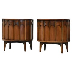 1960s Kent Coffey Perspecta Walnut & Rosewood Demilune Nightstands or End Tables
