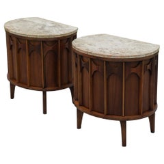 1960s Kent Coffey Perspecta Walnut & Rosewood Demilune Nightstands or End Tables