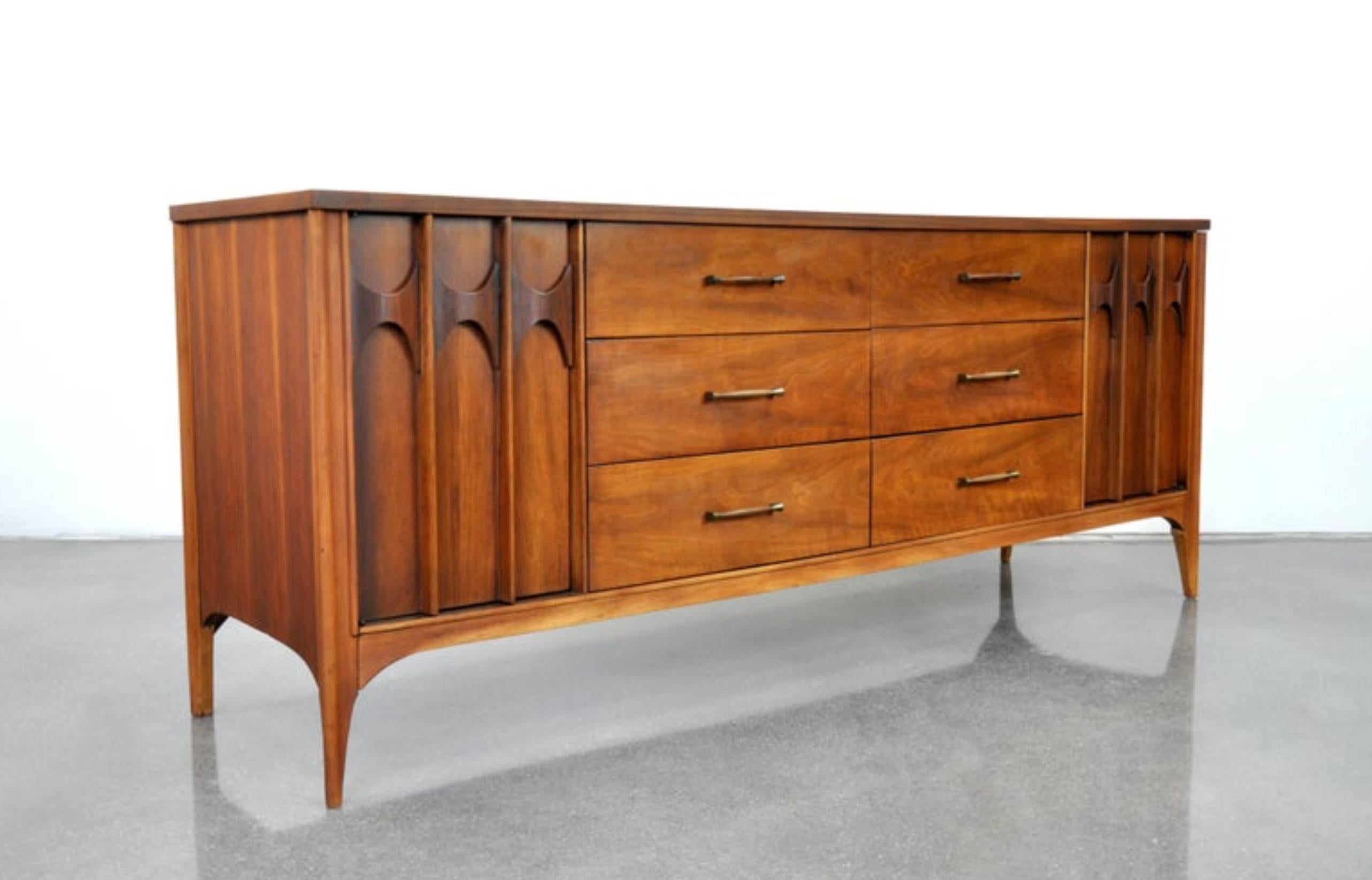 American 1960s Kent Coffey Perspecta Walnut & Rosewood Sculptural Long Dresser & Mirror