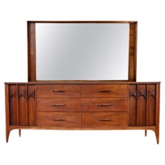 1960s Kent Coffey Perspecta Walnut & Rosewood Sculptural Long Dresser & Mirror