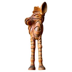 Afrikanische Zebra-Holz-Skulptur, Wandbehangsrelief, 1960er Jahre, skurriles flauschiges Pferd