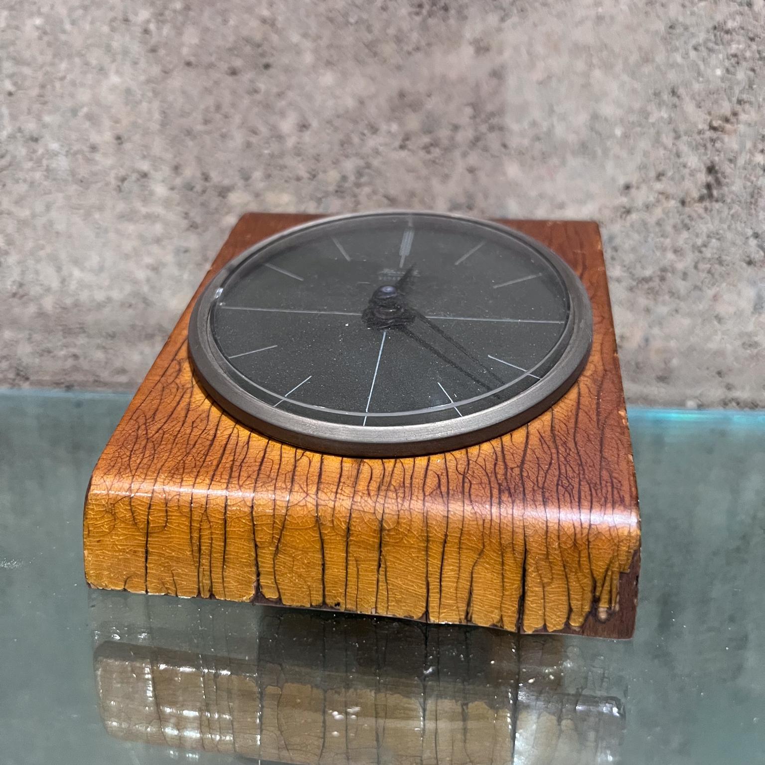 1960s Kienzle Bentwood Desk Clock Germany
brown & silver
fabulous patinated waterfall effect on bentwood case
plexiglass and metal
4.5 w x 5 d x 3
automatic clock features a new movement battery operated.
Original restored vintage condition. Expect