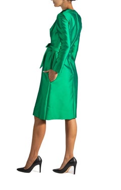 1960S Kiki Hart Emerald Green Rayon & Silk Cocktail Dress