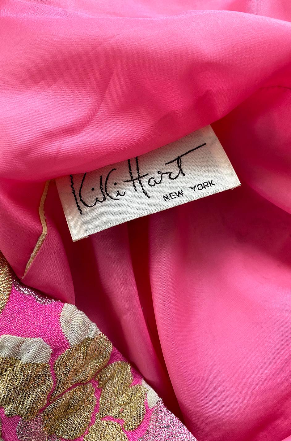 1960s Kiki Hart Silver, Gold & Pink Silk Brocade Dress w Rhinestone Detailing 5