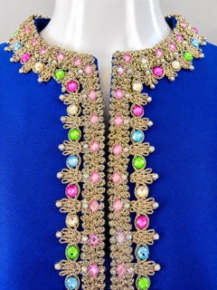 1960s Kiki Hart Vintage Sapphire Blue Silk Jeweled Mod 60s Shift Cocktail Dress