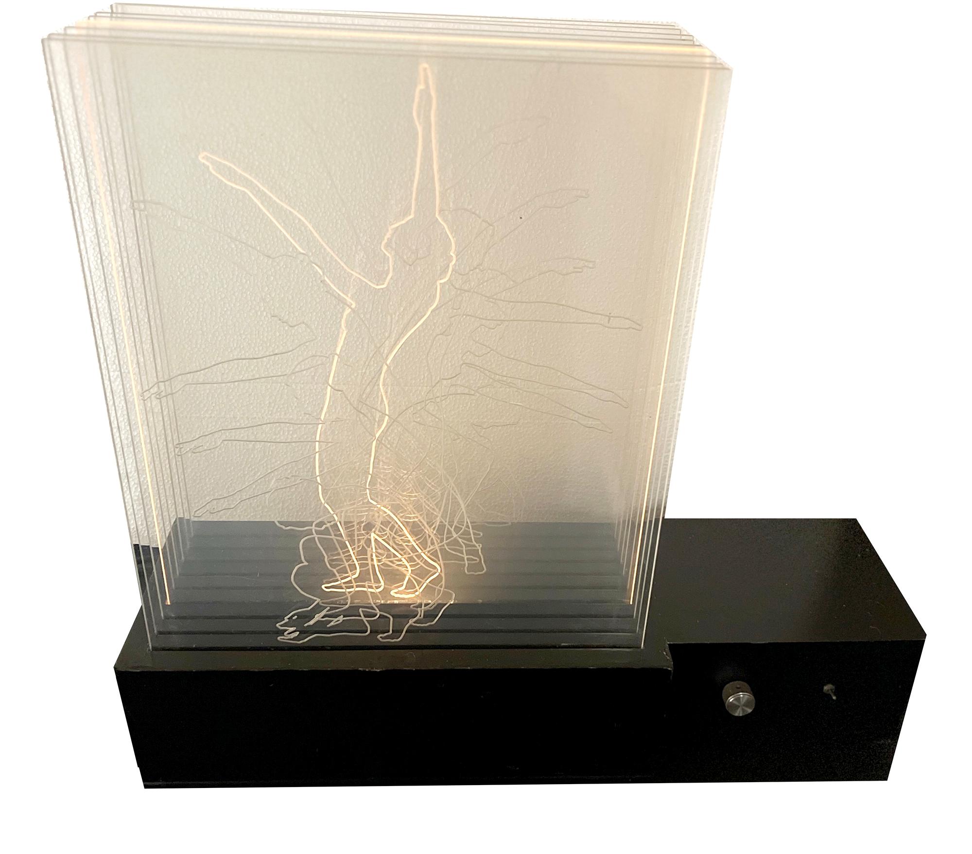 Bohemian 1960s Kinetic Art Dancer on Plexiglass Lightbox Sculpture