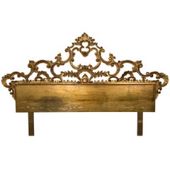 1960s King-Size Italian Carved Wood Gilt Headboard