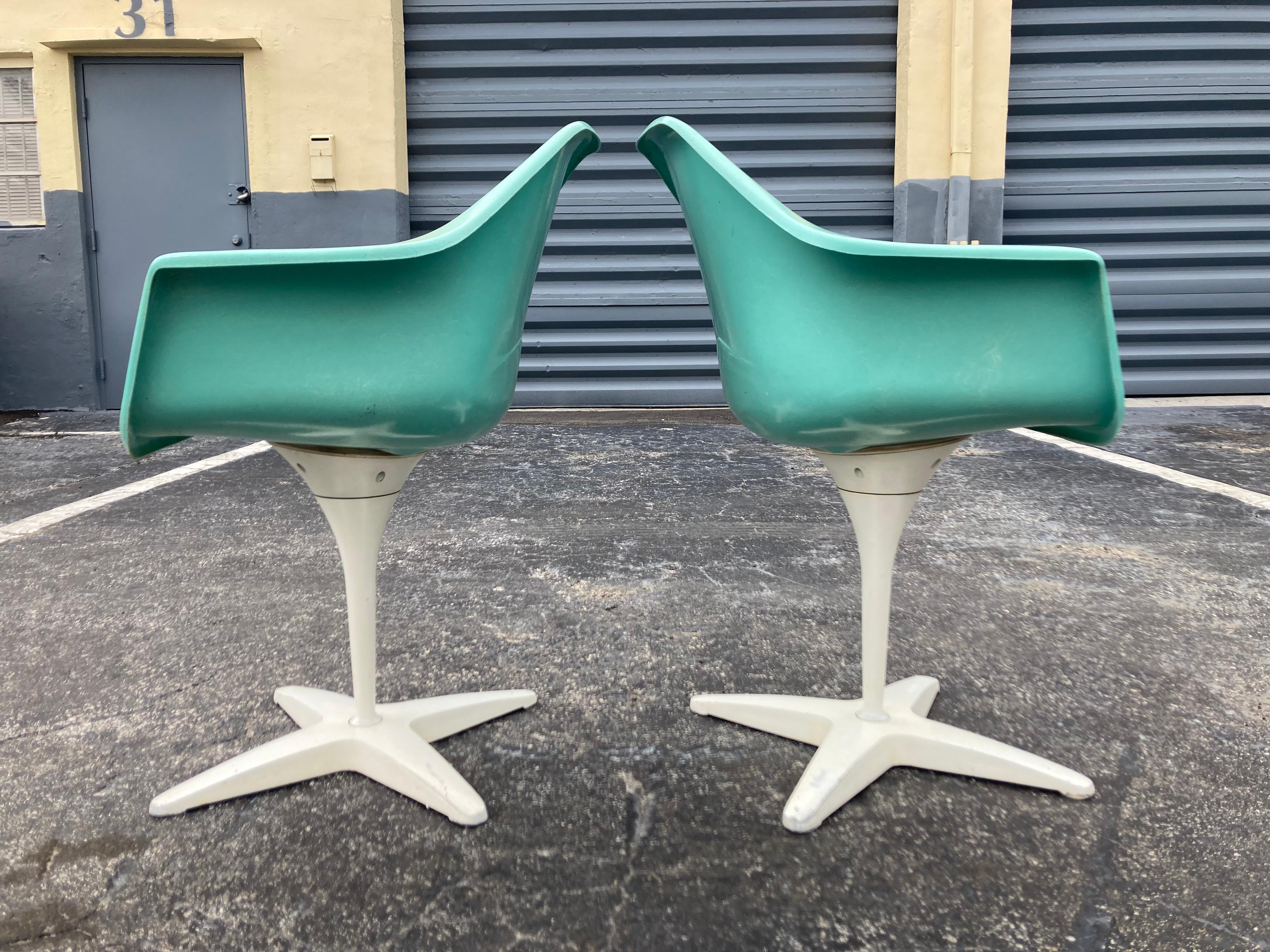 1960s Kitchen Dinette Set, Fiberglass Chairs, Turquoise, Round Table, USA For Sale 1