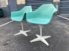 1960s Kitchen Dinette Set, Fiberglass Chairs, Turquoise, Round Table, USA