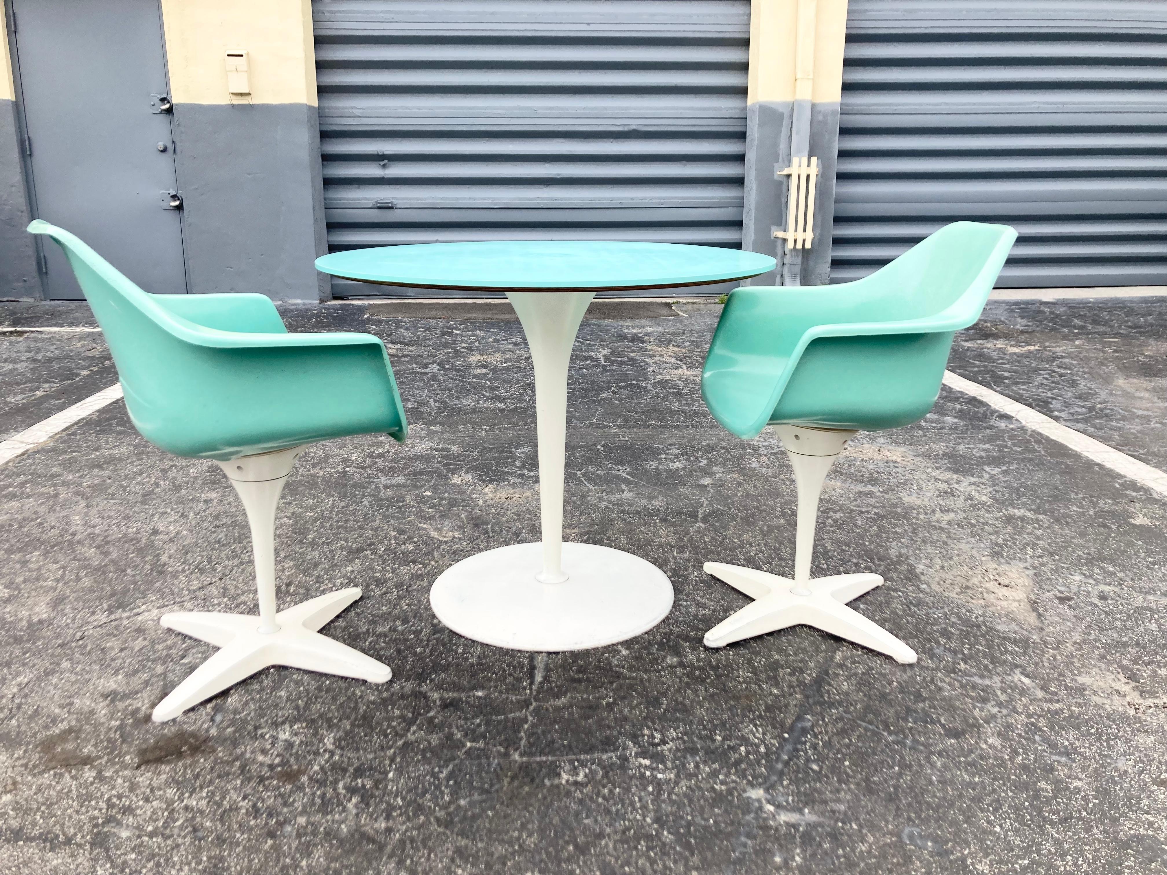 Mid-Century Modern Ensemble de tables de cuisine des années 1960, chaises en fibre de verre, turquoise, USA en vente
