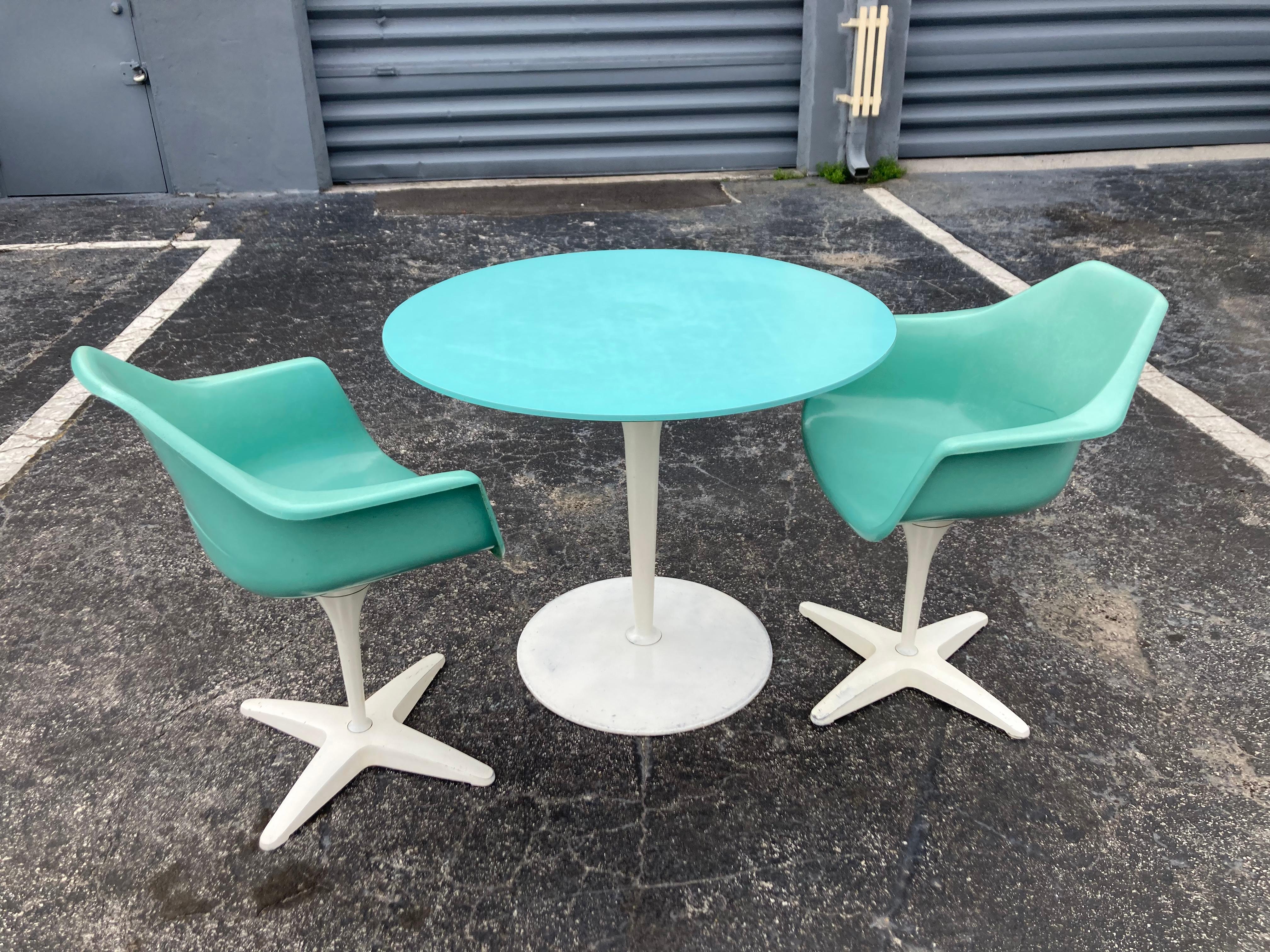 Américain Ensemble de tables de cuisine des années 1960, chaises en fibre de verre, turquoise, USA en vente