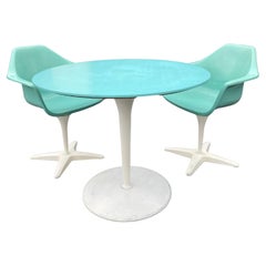 1960s Kitchen Dinette Set, Fiberglass Chairs, Turquoise, Round Table, USA
